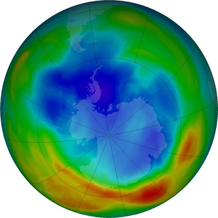 Antarctic ozone map for 21 August 2019